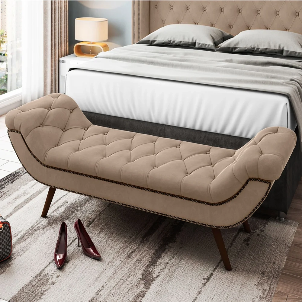 Cabeceira Cama Box Casal Queen 160cm Provença com Calçadeira Vêneto Z37 Veludo Bege - Mpozenato