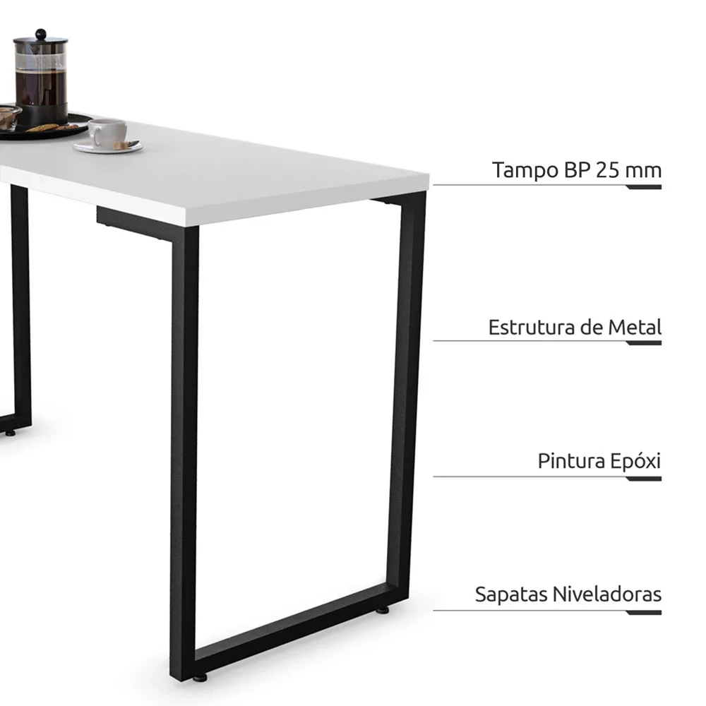 Conjunto Mesa de Cozinha Prattica Industrial 120cm com 2 Banquetas F02 Branco - Mpozenato