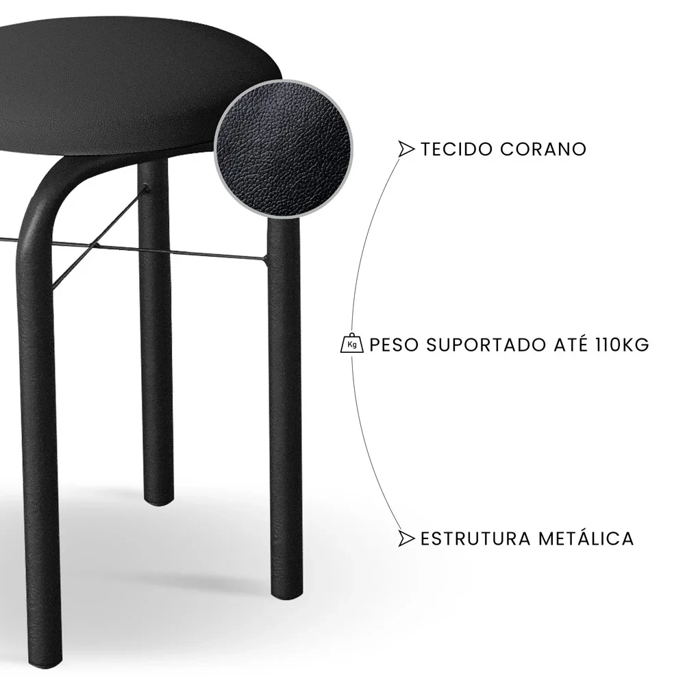 Conjunto Mesa de Cozinha Prattica Industrial 120cm com 4 Banquetas F02 Preto - Mpozenato