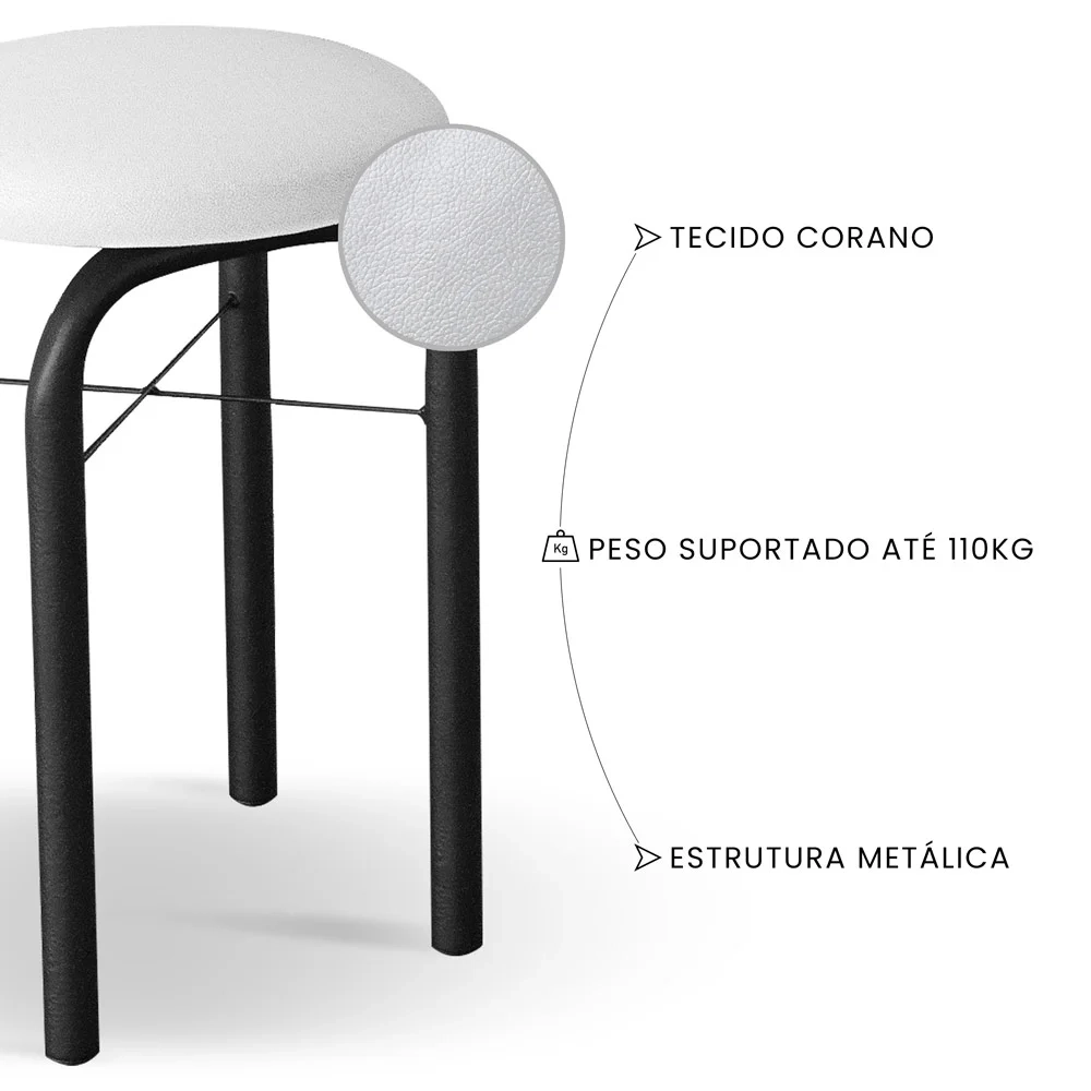 Conjunto Mesa de Cozinha Prattica Industrial 120cm com 4 Banquetas F02 Preto/Branco - Mpozenato