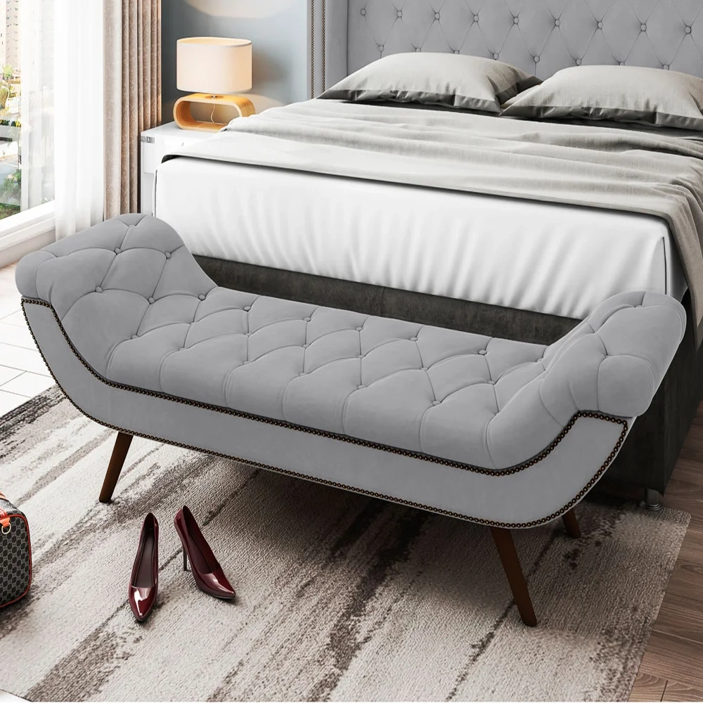 Cabeceira Cama Box Casal Queen 160cm Provença com Calçadeira Vêneto Z37 Veludo Cinza - Mpozenato