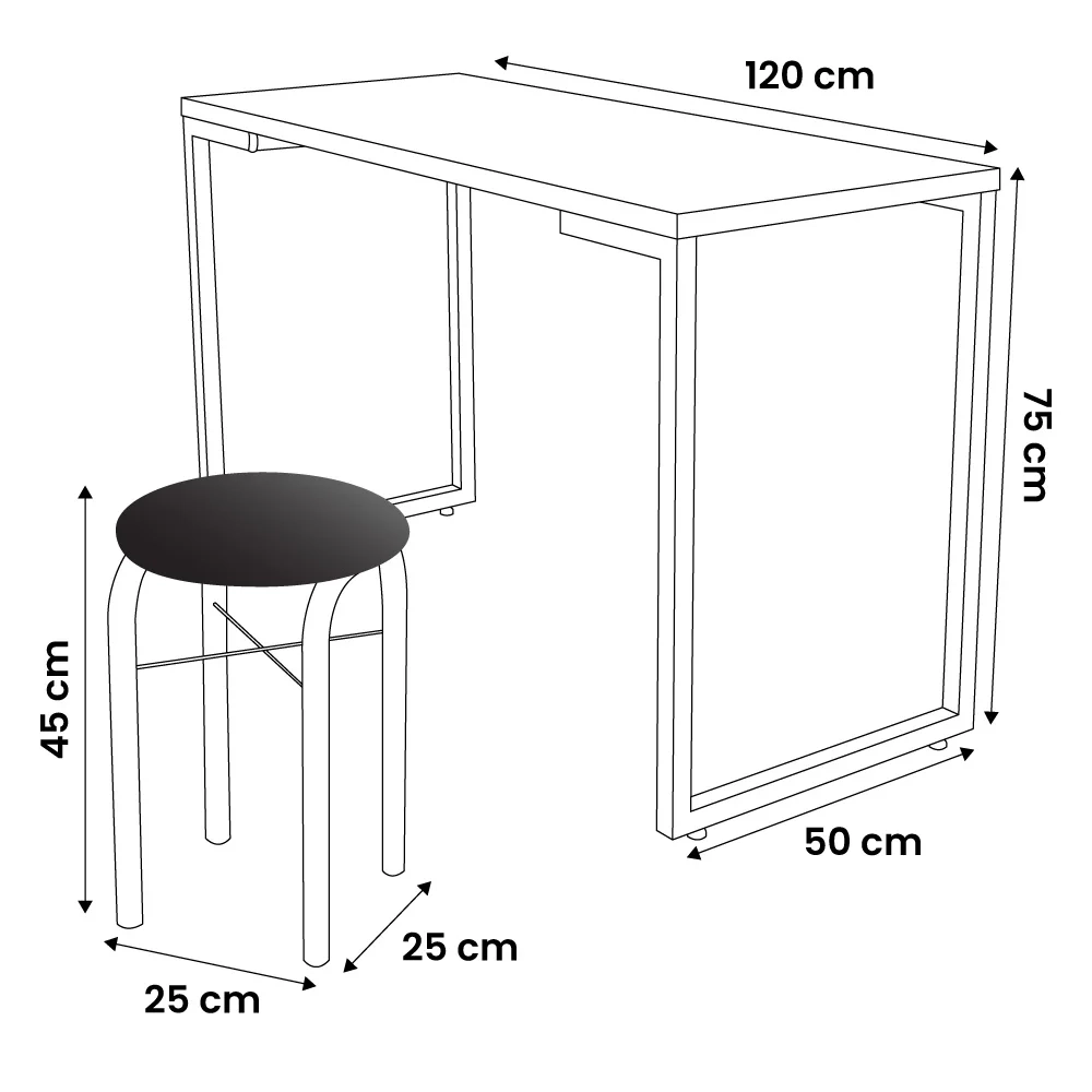 Conjunto Mesa de Cozinha Prattica Industrial 120cm com 4 Banquetas F02 Branco/Preto - Mpozenato