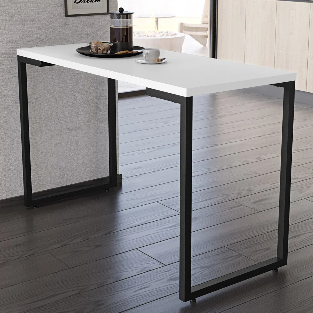 Conjunto Mesa de Cozinha Prattica Industrial 120cm com 4 Banquetas F02 Branco/Preto - Mpozenato