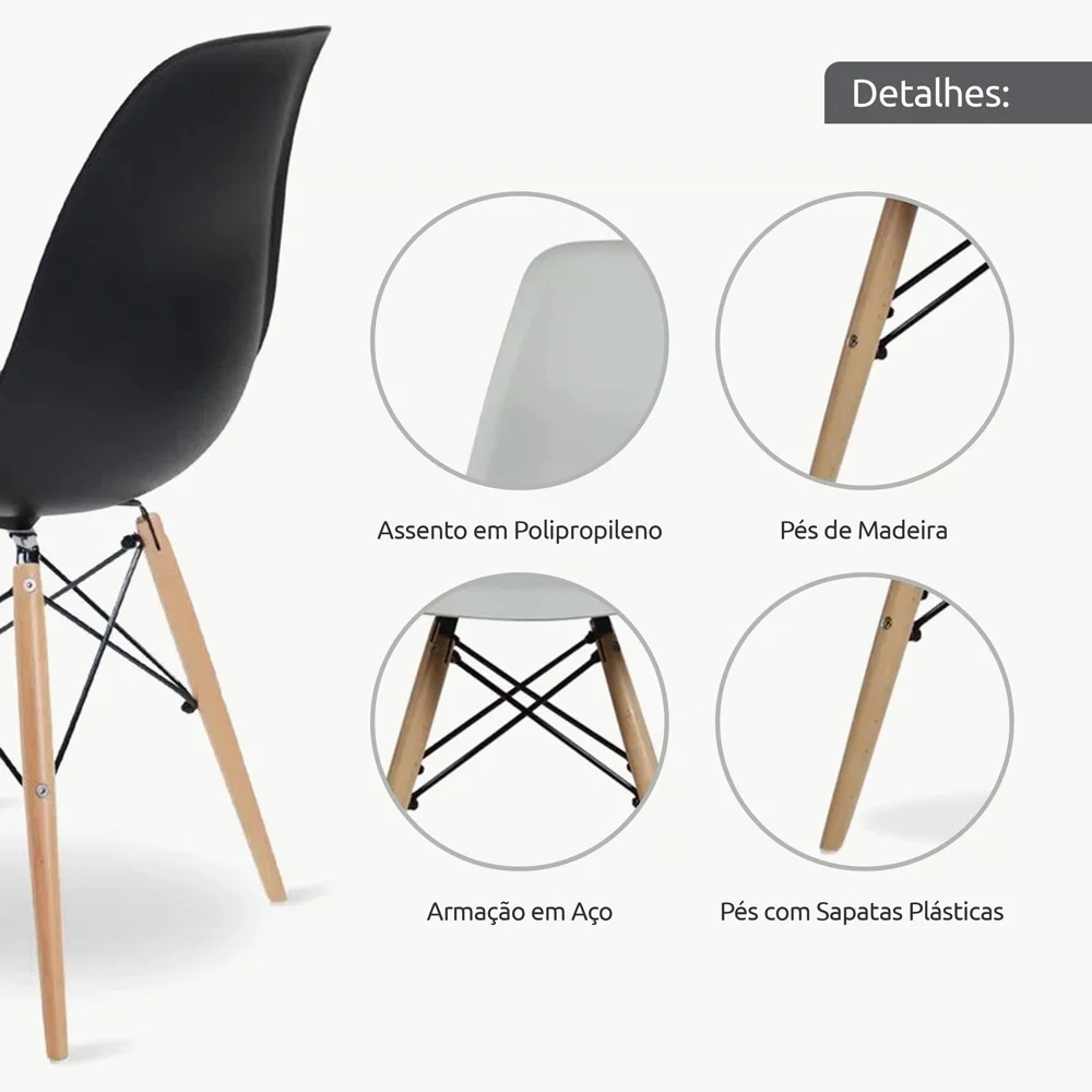 Conjunto Mesa de Cozinha Prattica Industrial 120cm e 2 Cadeiras Eames F02 Nature/Preto - Mpozenato