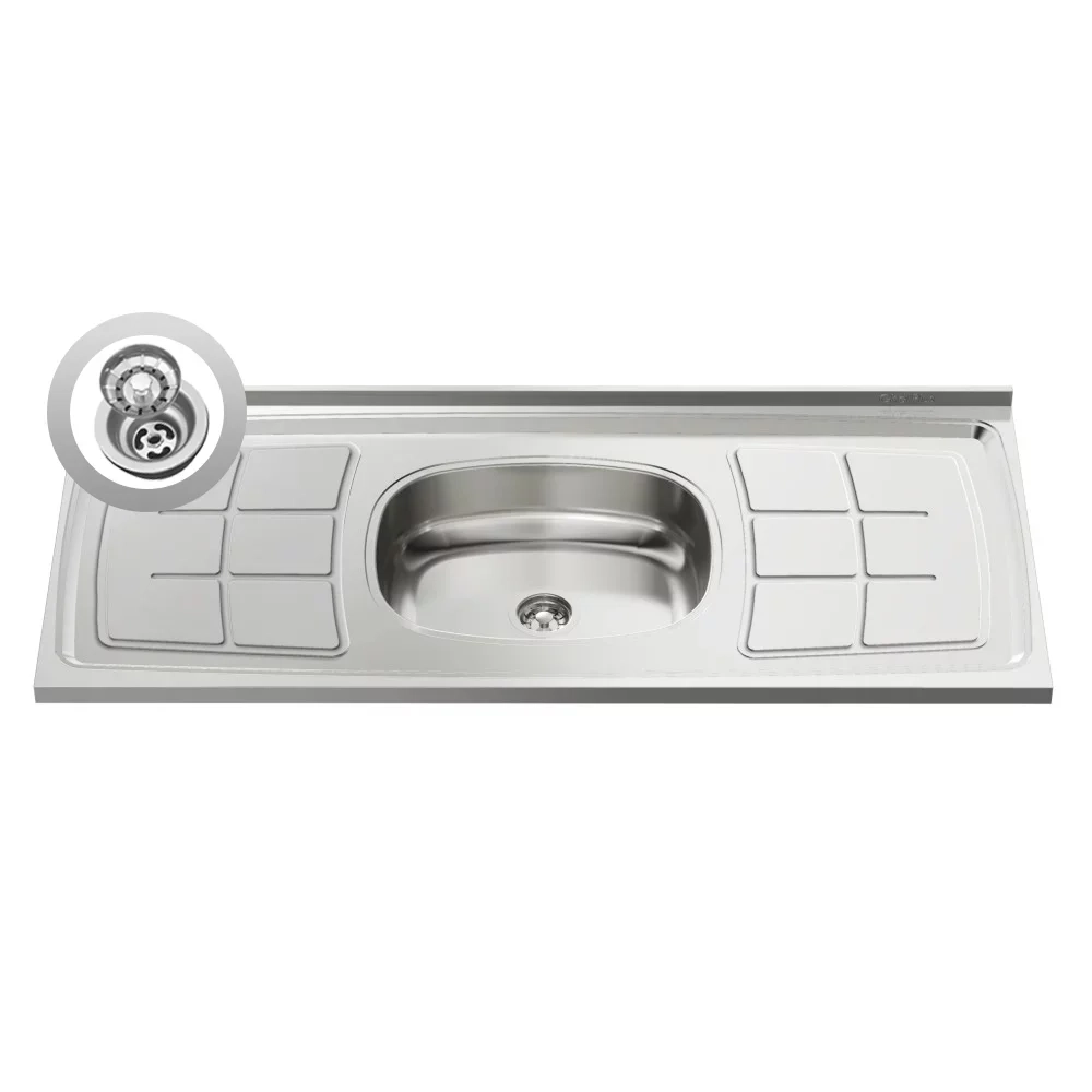 Balcão Gabinete Com Pia Inox 100cm 2 Portas 2 Gavetas Luziania Castanho/Cinza - Lumil 
