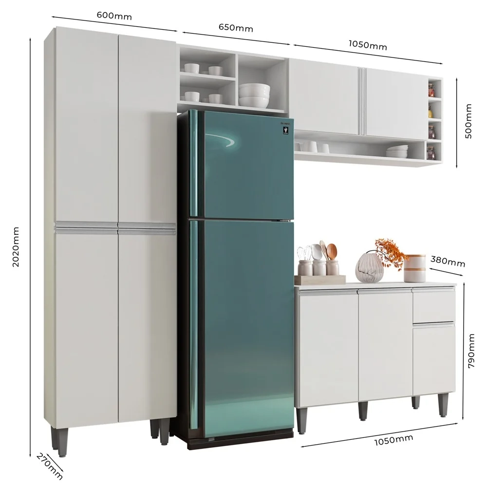 Cozinha Modulada Completa 230cm Com Balcão e Armário Aéreo Vanessa Branco - AJL Móveis