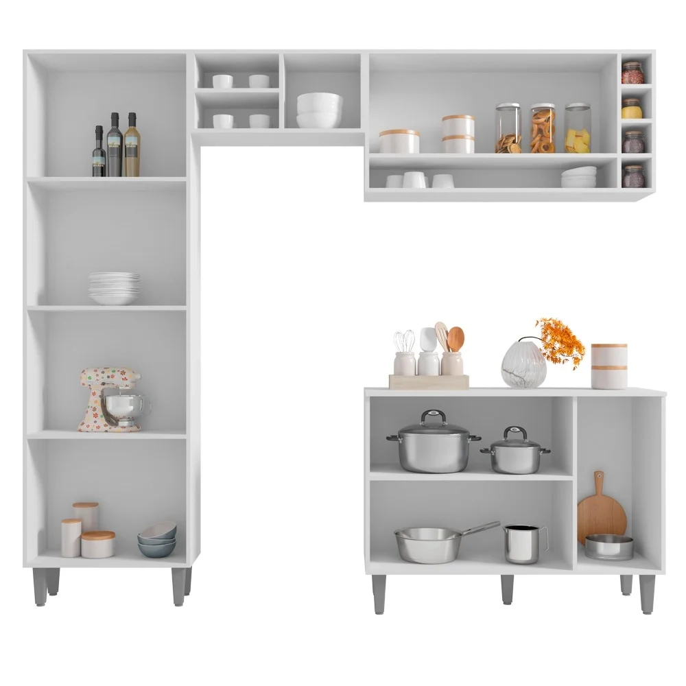 Cozinha Modulada Completa 230cm Com Balcão e Armário Aéreo Vanessa Branco - AJL Móveis