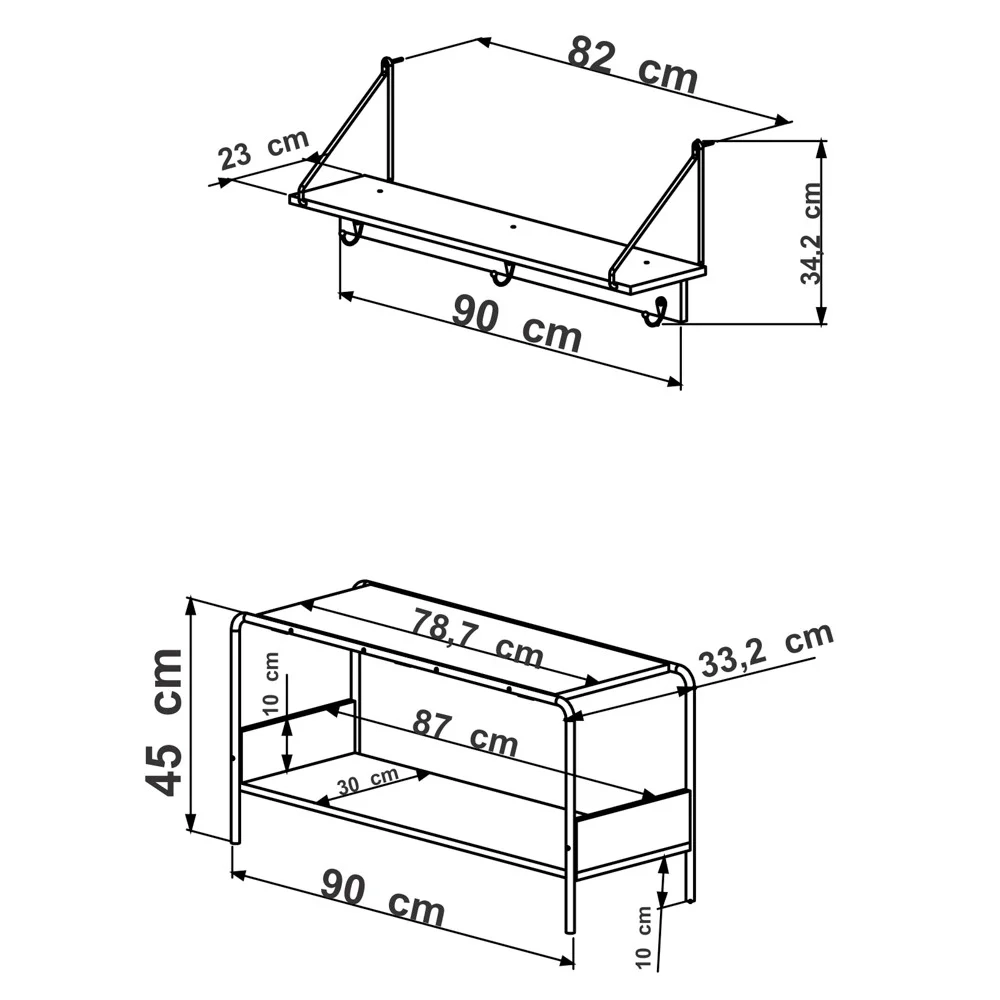 Kit Prateleira Decorativa e Sapateira Banco Para Hall De Entrada Tube Vermont/Preto - Artesano