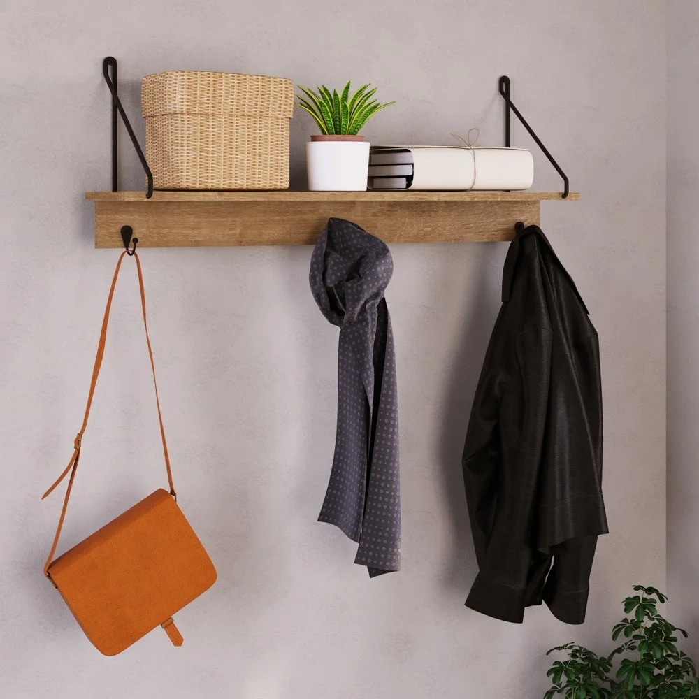 Kit Prateleira Decorativa e Sapateira Banco Para Hall De Entrada Tube Vermont/Preto - Artesano