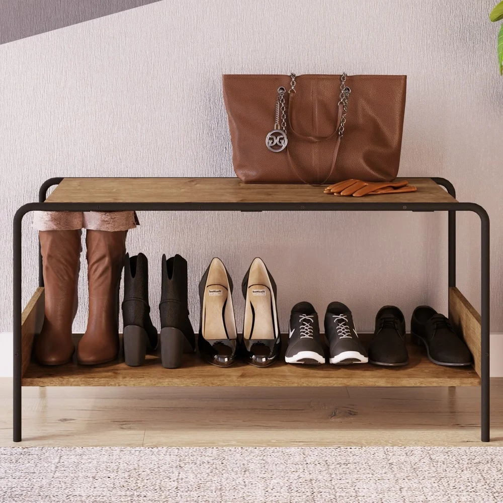 Kit Prateleira Decorativa e Sapateira Banco Para Hall De Entrada Tube Vermont/Preto - Artesano