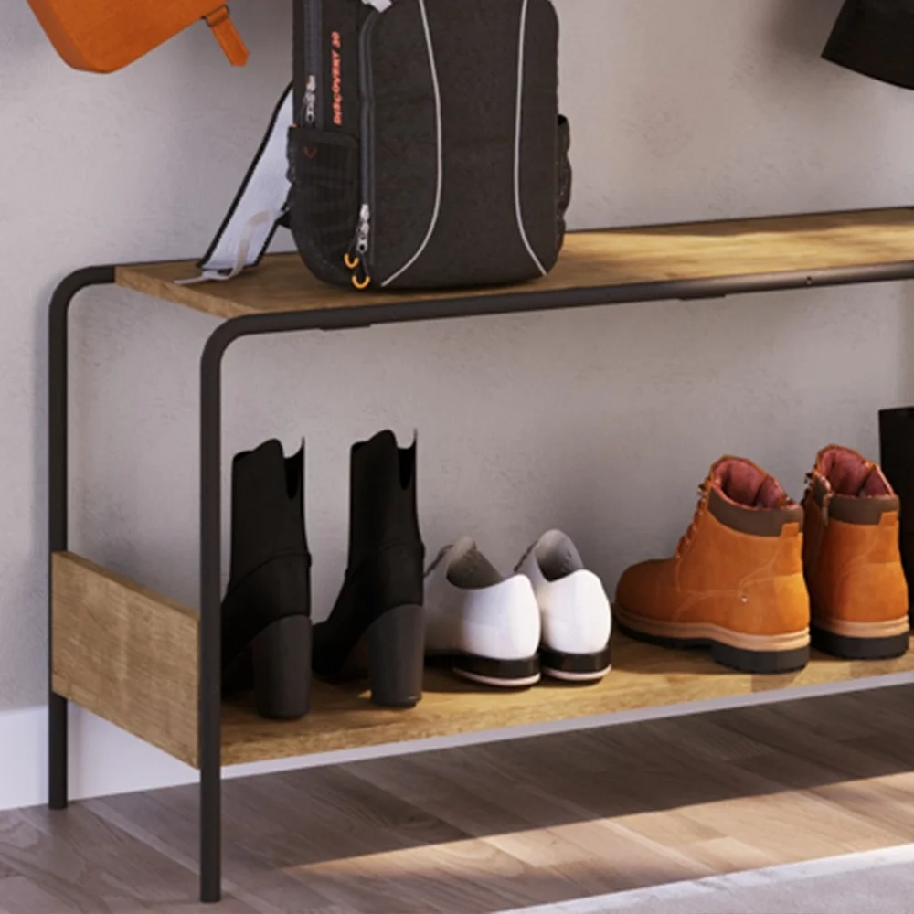 Kit Prateleira Decorativa e Sapateira Banco Para Hall De Entrada Tube Vermont/Preto - Artesano