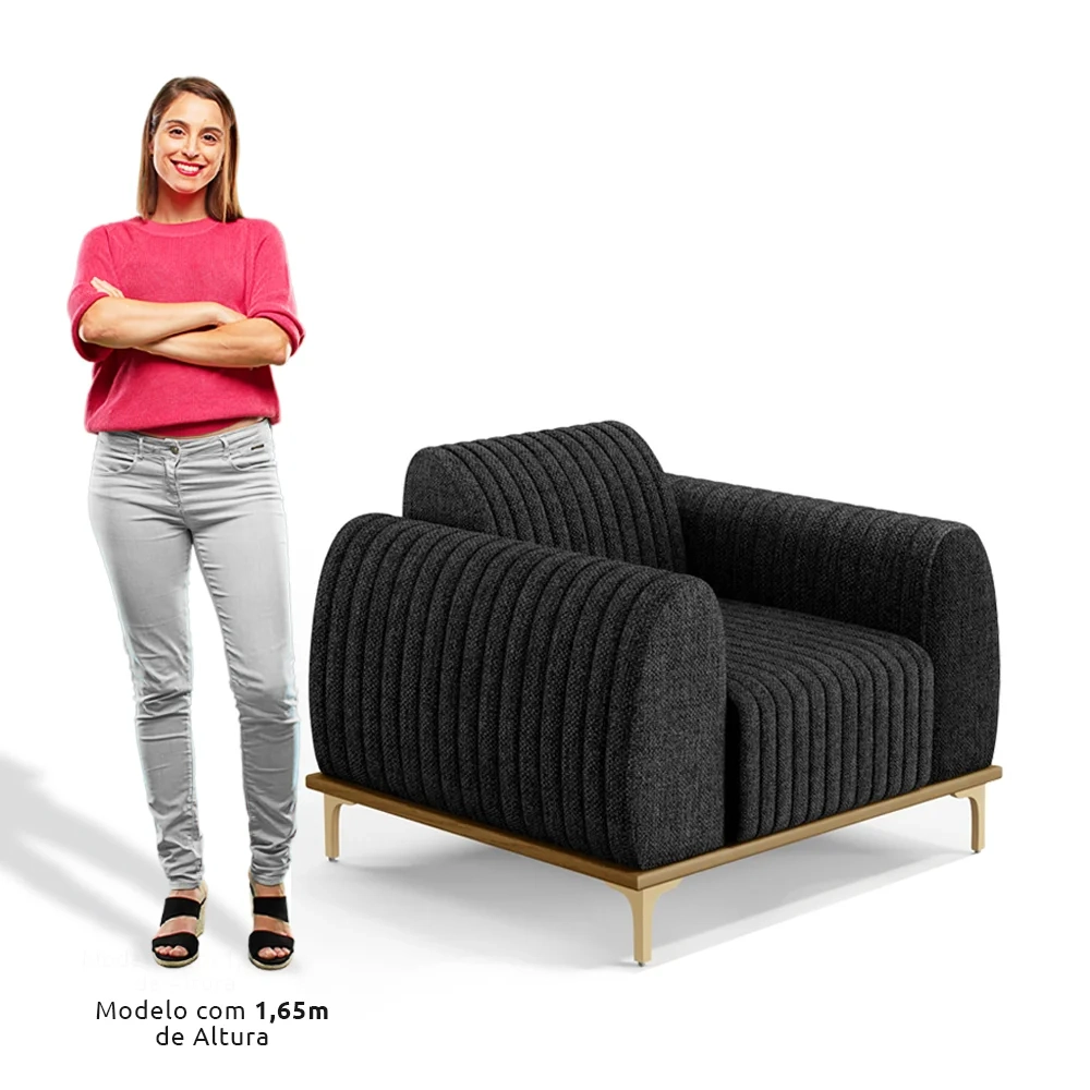 Kit 2 Poltronas Decorativas Base Gold Molino D06 Linho D-465 Chumbo  - Mpozenato