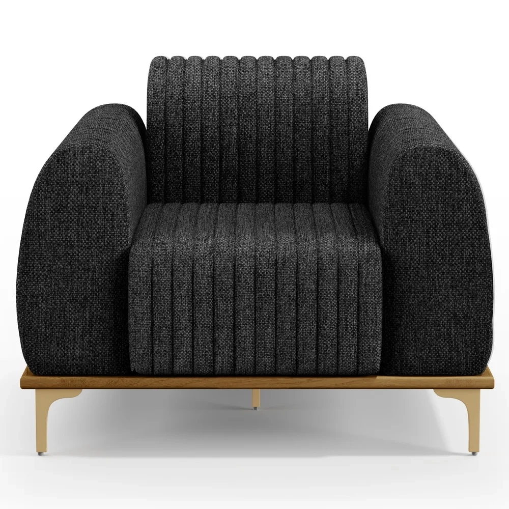 Kit 2 Poltronas Decorativas Base Gold Molino D06 Linho D-465 Chumbo  - Mpozenato