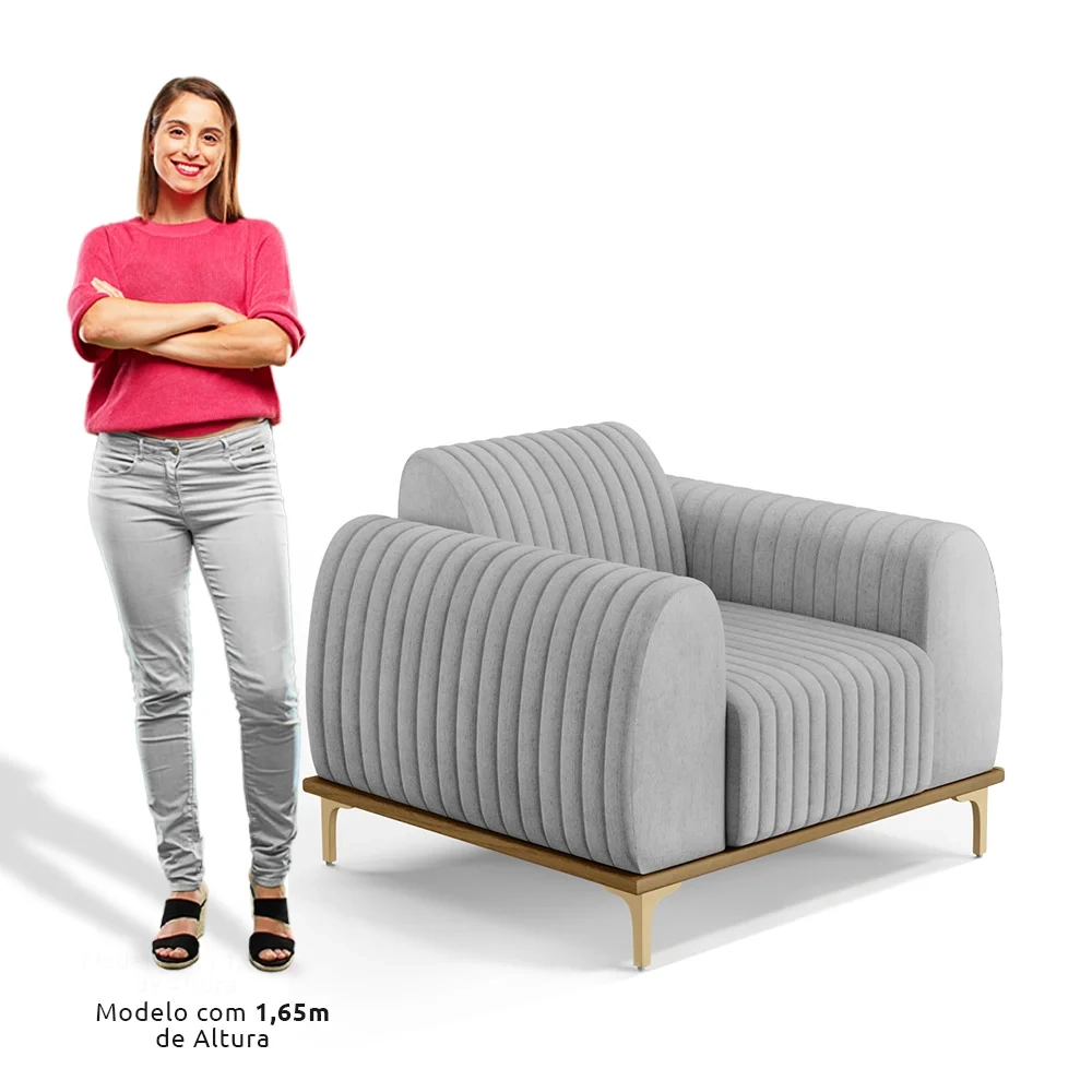 Kit 2 Poltronas Decorativas Base Gold Molino D06 Linho D-315 Cinza  - Mpozenato