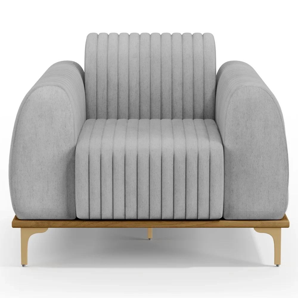 Kit 2 Poltronas Decorativas Base Gold Molino D06 Linho D-315 Cinza  - Mpozenato