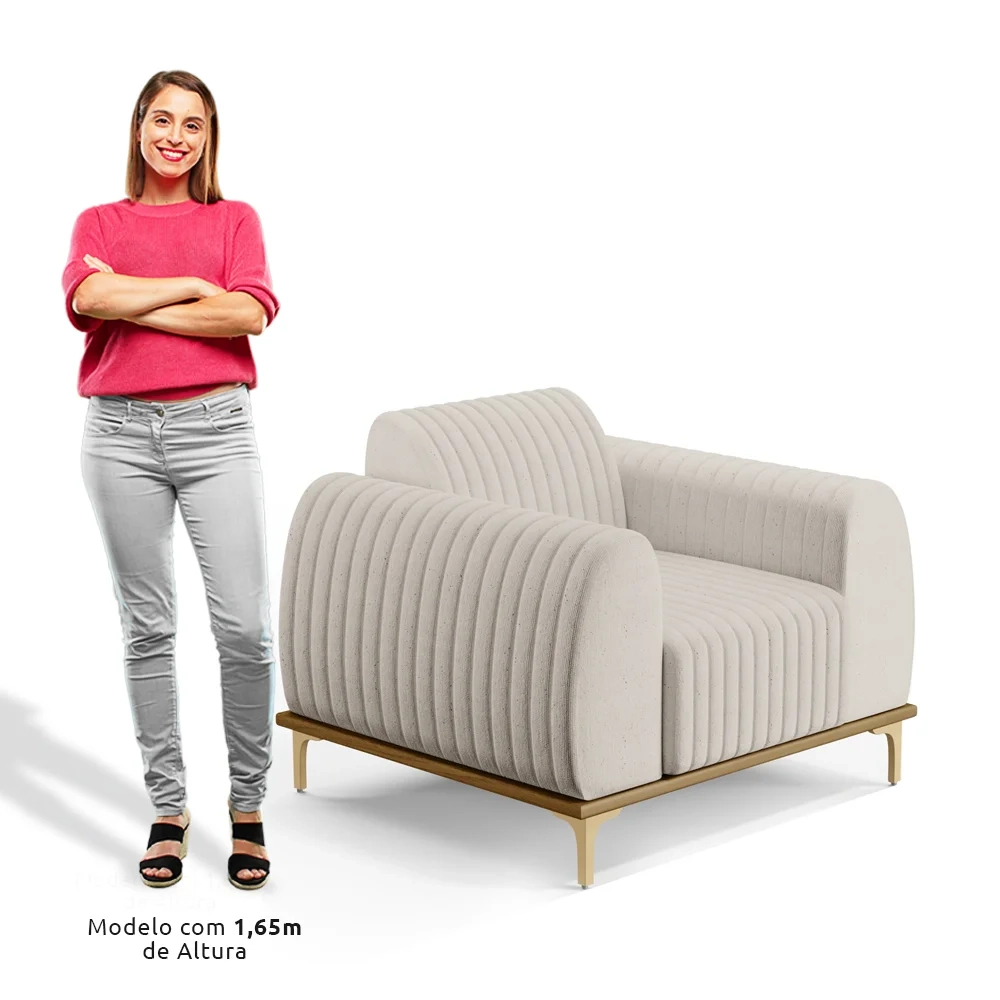 Kit 2 Poltronas Decorativas Base Gold Molino D06 Linho C-367 Cru - Mpozenato