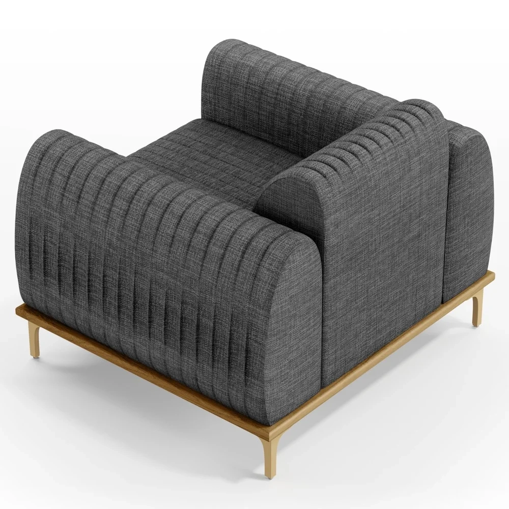 Kit 2 Poltronas Decorativas Base Gold Molino D06 Linho C-416 Cinza Escuro - Mpozenato