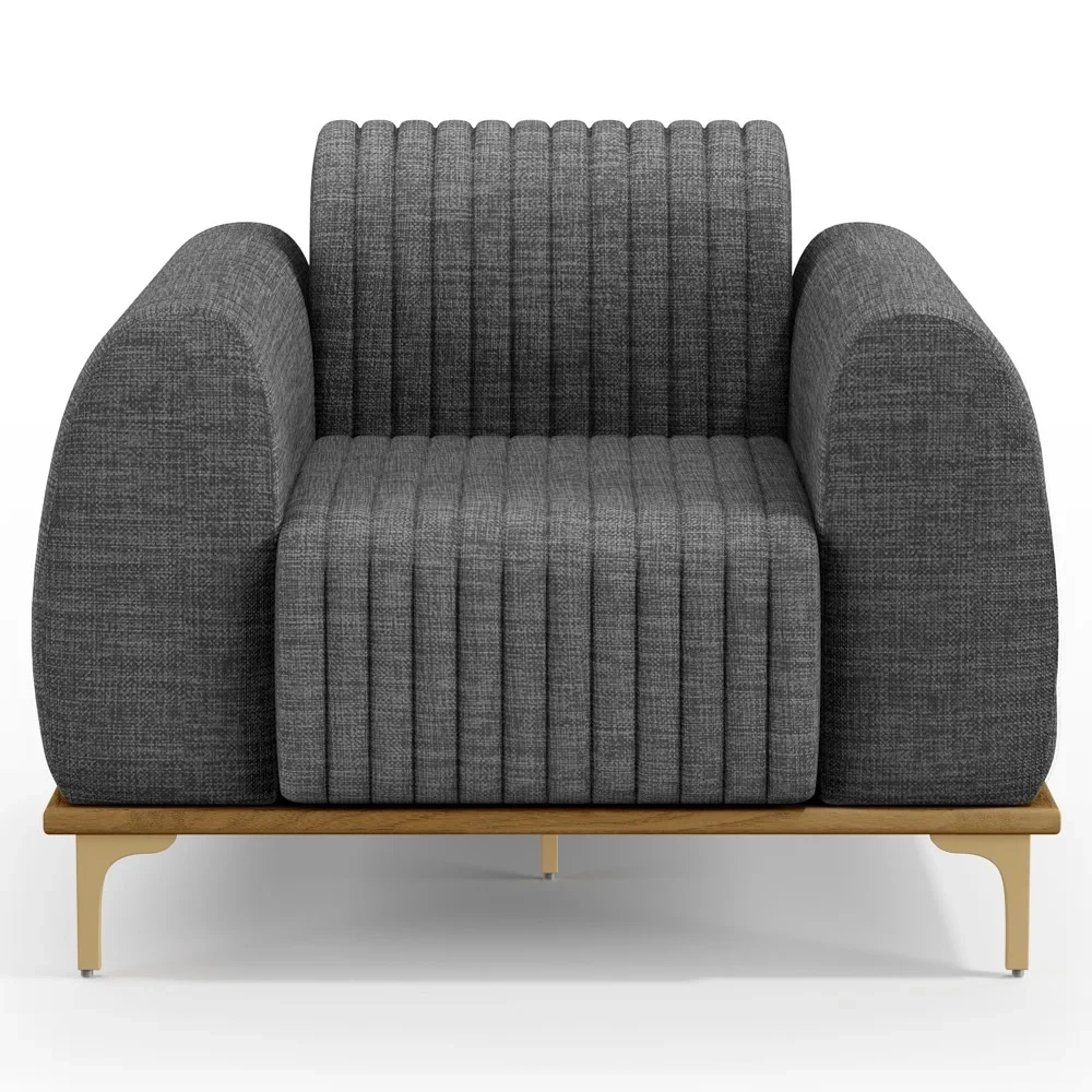 Kit 2 Poltronas Decorativas Base Gold Molino D06 Linho C-416 Cinza Escuro - Mpozenato