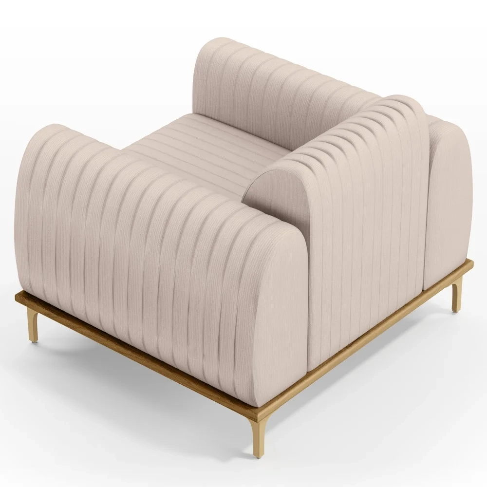 Kit 2 Poltronas Decorativas Base Gold Molino D06 Veludo C-309 Bege - Mpozenato