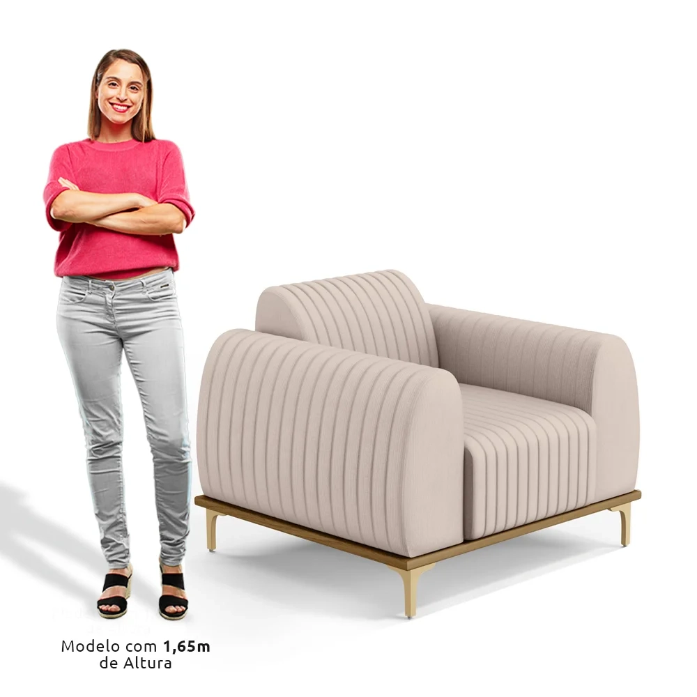 Kit 2 Poltronas Decorativas Base Gold Molino D06 Veludo C-309 Bege - Mpozenato