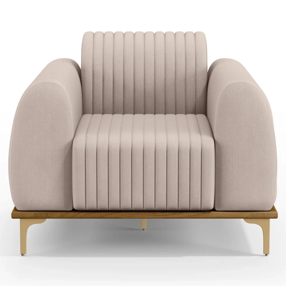 Kit 2 Poltronas Decorativas Base Gold Molino D06 Veludo C-309 Bege - Mpozenato