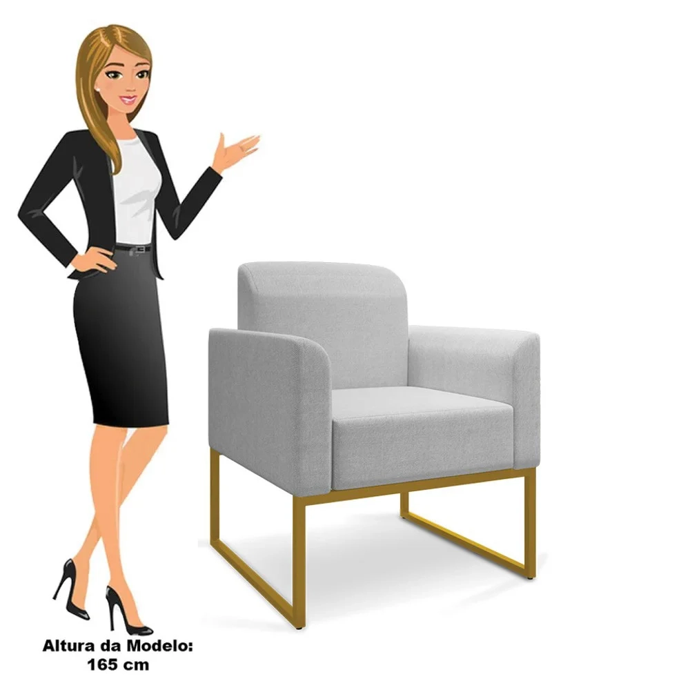 Kit 2 Poltronas Decorativas Base Industrial Dourada Maressa A05 Linho Cinza Claro - Ibiza