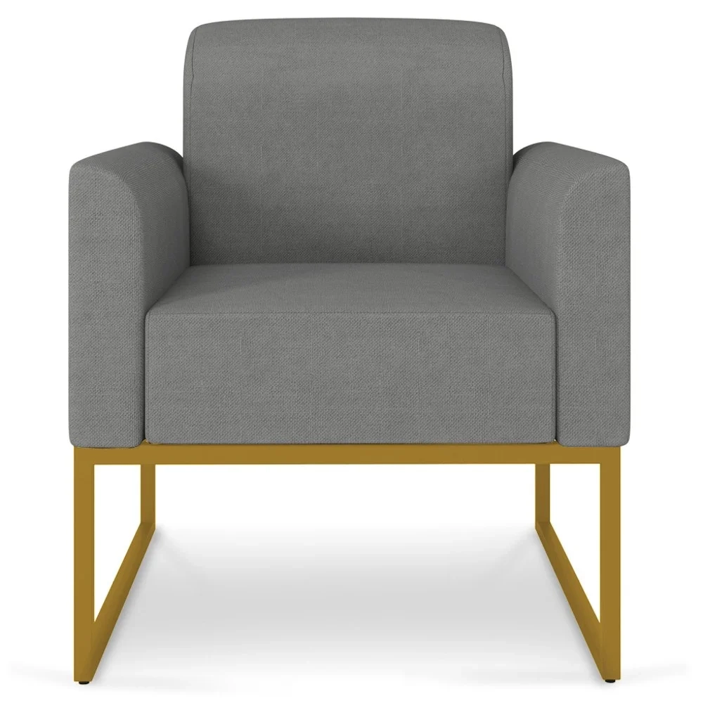 Kit 2 Poltronas Decorativas Base Industrial Dourada Maressa A26 Linho Grafite - Ibiza