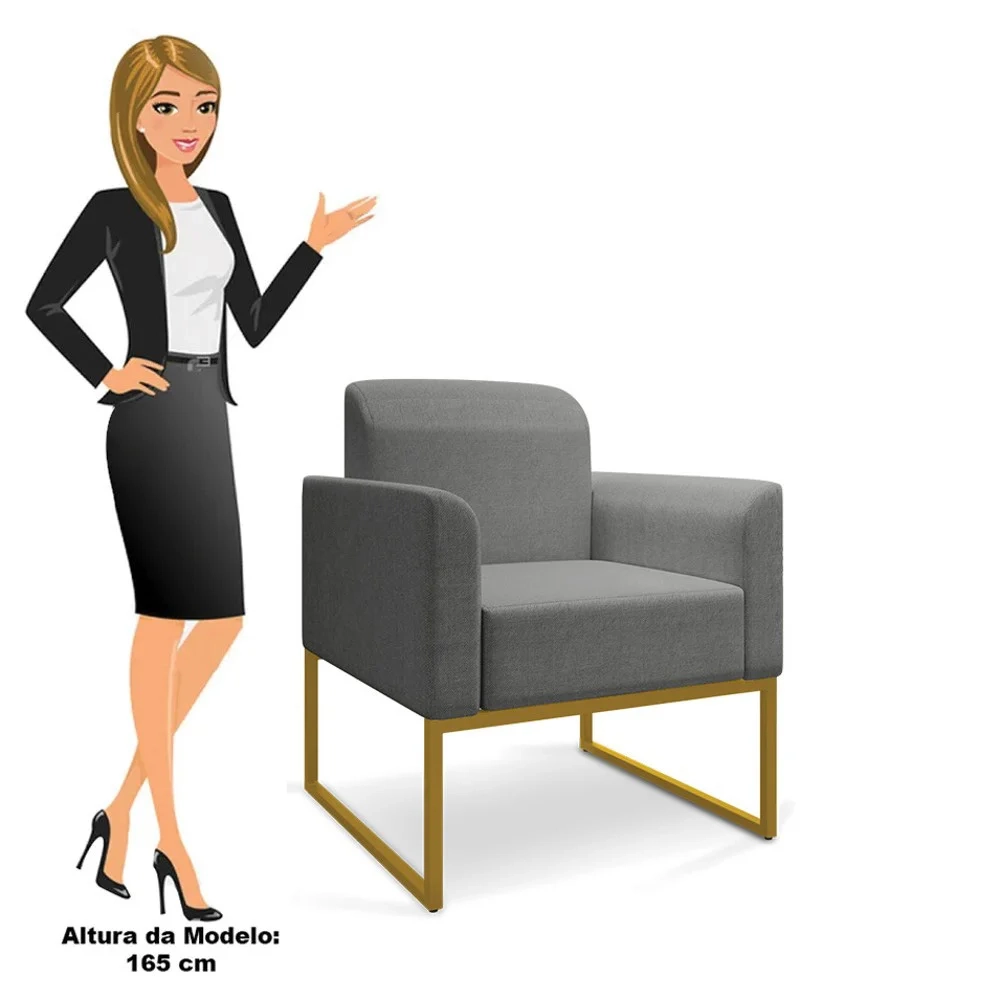 Kit 2 Poltronas Decorativas Base Industrial Dourada Maressa A26 Linho Grafite - Ibiza