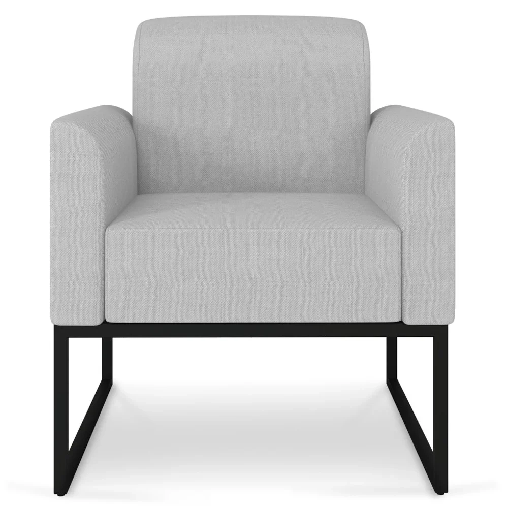 Kit 2 Poltronas Decorativas Base Industrial Preta Maressa A05 Linho Cinza Claro - Ibiza