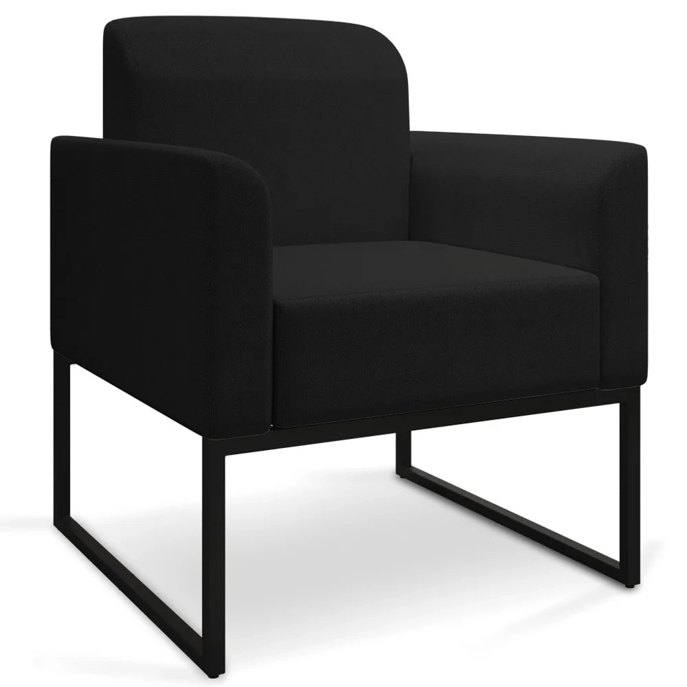 Kit 2 Poltronas Decorativas Base Industrial Preta Maressa A79 Linho Preto - Ibiza