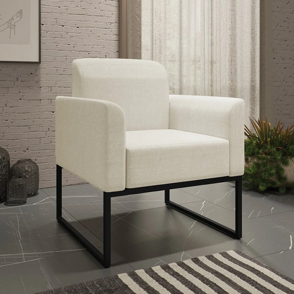 Kit Namoradeira e 1 Poltrona Decorativa Base Industrial Preta Maressa A19 Linho Grosso Bege - Ibiza