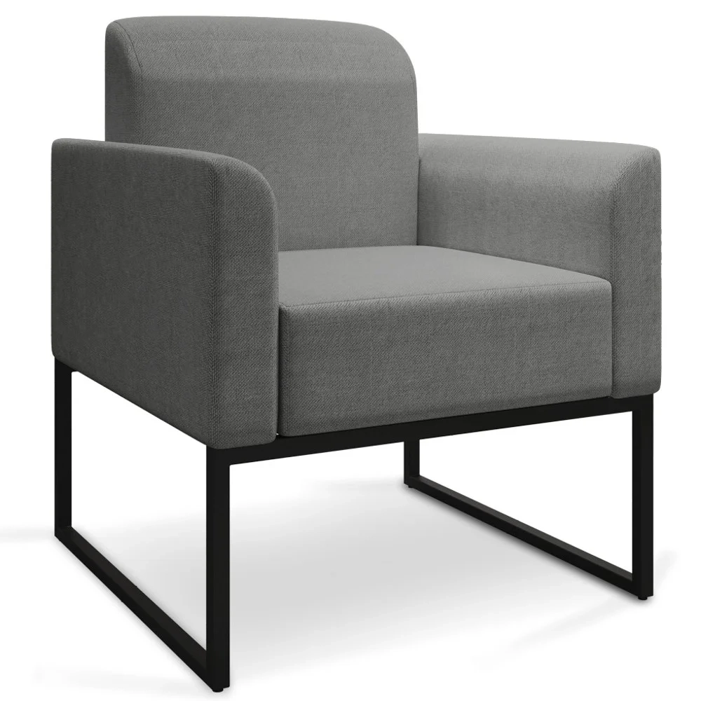 Kit Namoradeira e 1 Poltrona Decorativa Base Industrial Preta Maressa A26 Linho Grafite - Ibiza