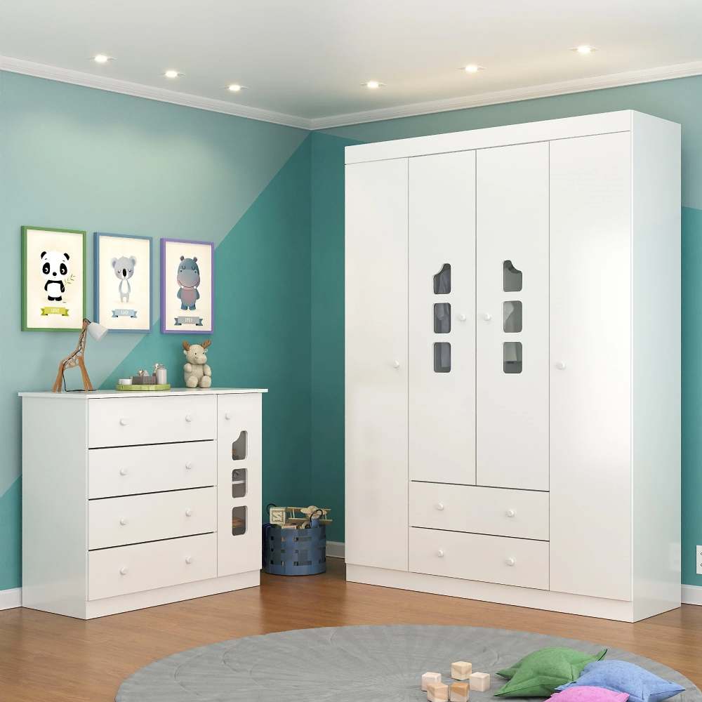 Guarda Roupa e Cômoda Infantil Livia Branco - Phoenix