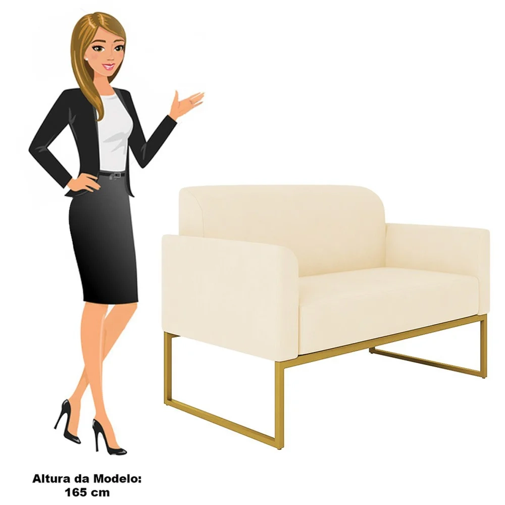 Kit Namoradeira e 1 Poltrona Decorativa Base Industrial Dourada Maressa S03 Suede Bege - Ibiza
