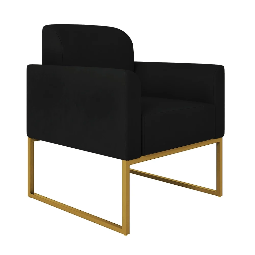 Kit Namoradeira e 1 Poltrona Decorativa Base Industrial Dourada Maressa S07 Suede Preto - Ibiza