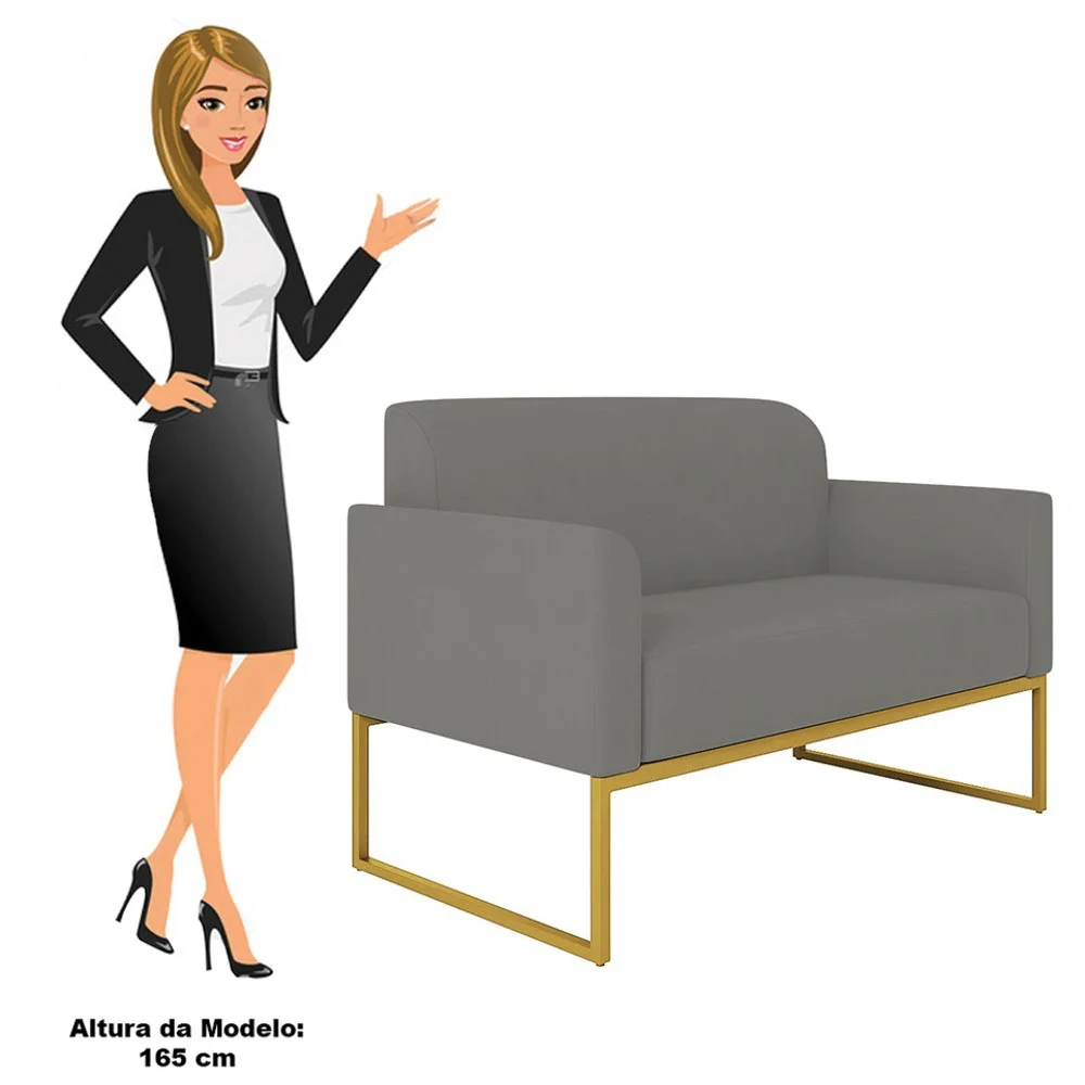 Kit Namoradeira e 1 Poltrona Decorativa Base Industrial Dourada Maressa S08 Suede Grafite - Ibiza