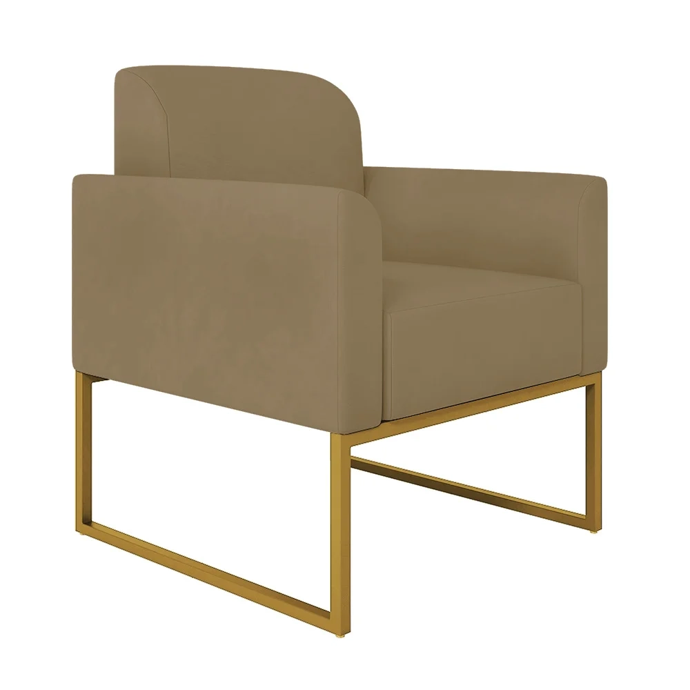 Kit Namoradeira e 1 Poltrona Decorativa Base Industrial Dourada Maressa S12 Suede Marrom Rato - Ibiza