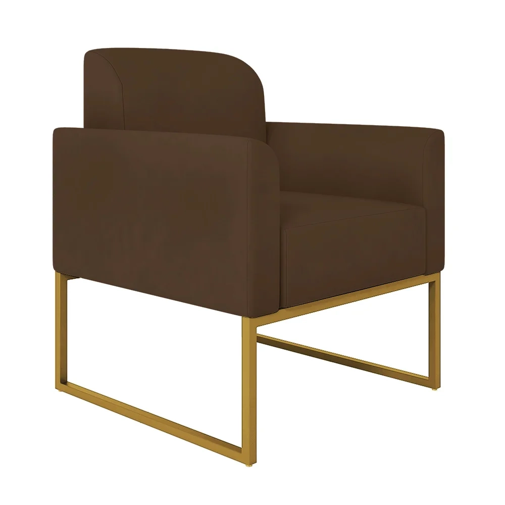 Kit Namoradeira e 2 Poltronas Decorativas Base Industrial Dourada Maressa S06 Suede Marrom - Ibiza