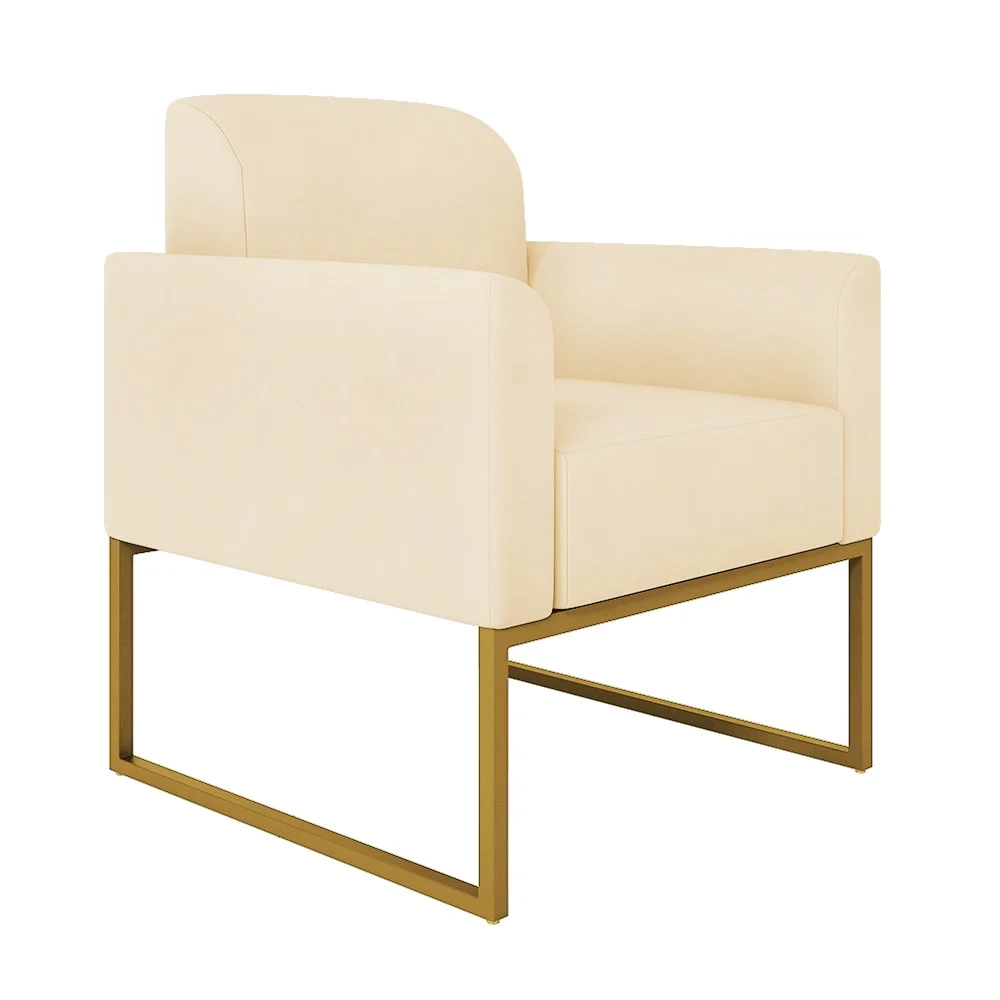 Kit Namoradeira e 2 Poltronas Decorativas Base Industrial Dourada Maressa S03 Suede Bege - Ibiza