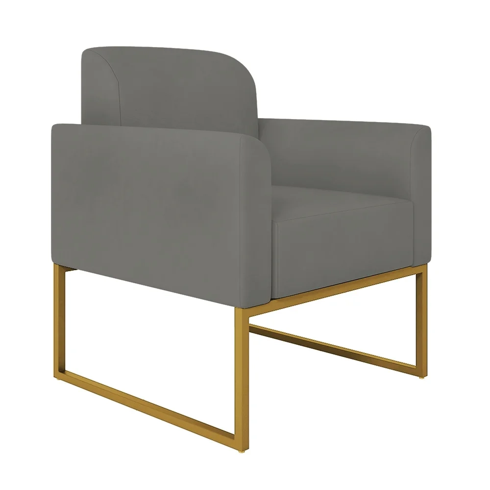 Kit Namoradeira e 2 Poltronas Decorativas Base Industrial Dourada Maressa S08 Suede Grafite - Ibiza