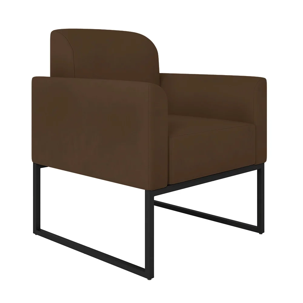 Kit Namoradeira e 1 Poltrona Decorativa Base Industrial Preta Maressa S06 Suede Marrom - Ibiza