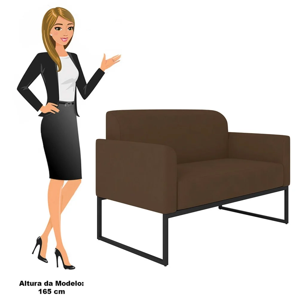 Kit Namoradeira e 1 Poltrona Decorativa Base Industrial Preta Maressa S06 Suede Marrom - Ibiza