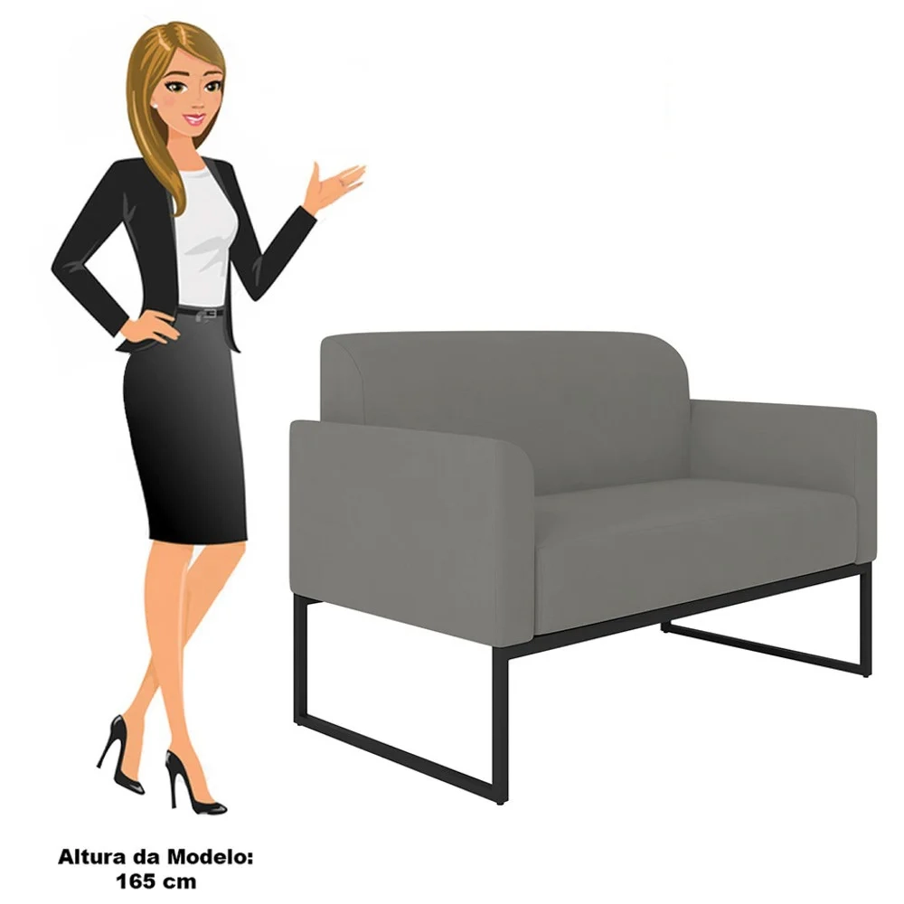 Kit Namoradeira e 1 Poltrona Decorativa Base Industrial Preta Maressa S08 Suede Grafite - Ibiza