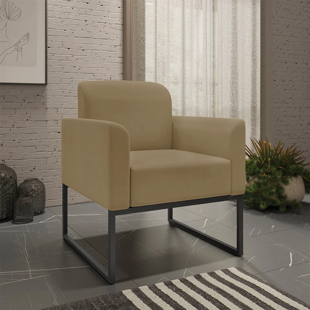 Kit Namoradeira e 1 Poltrona Decorativa Base Industrial Preta Maressa S12 Suede Marrom Rato - Ibiza