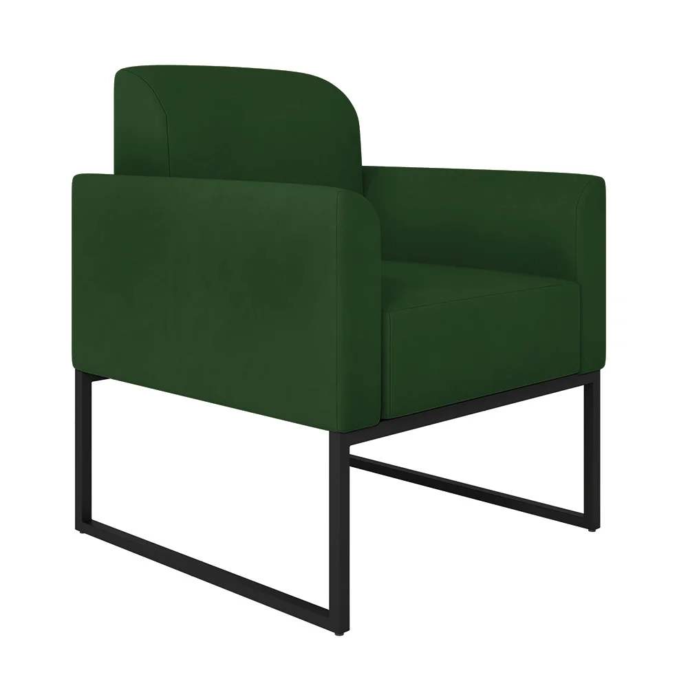 Kit Namoradeira e 1 Poltrona Decorativa Base Industrial Preta Maressa S23 Suede Verde - Ibiza