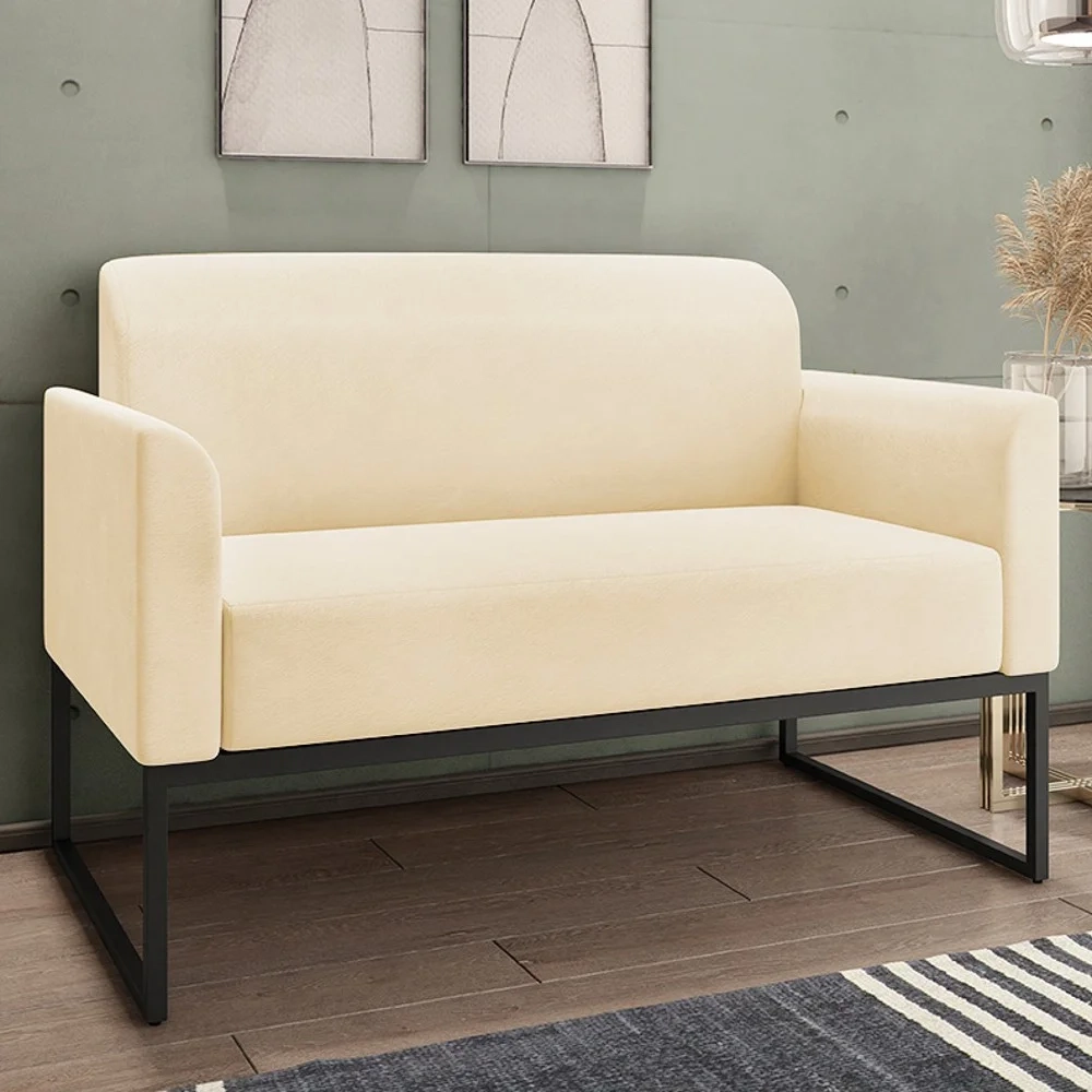 Kit Namoradeira e 2 Poltronas Decorativas Base Industrial Preta Maressa S03 Suede Bege - Ibiza