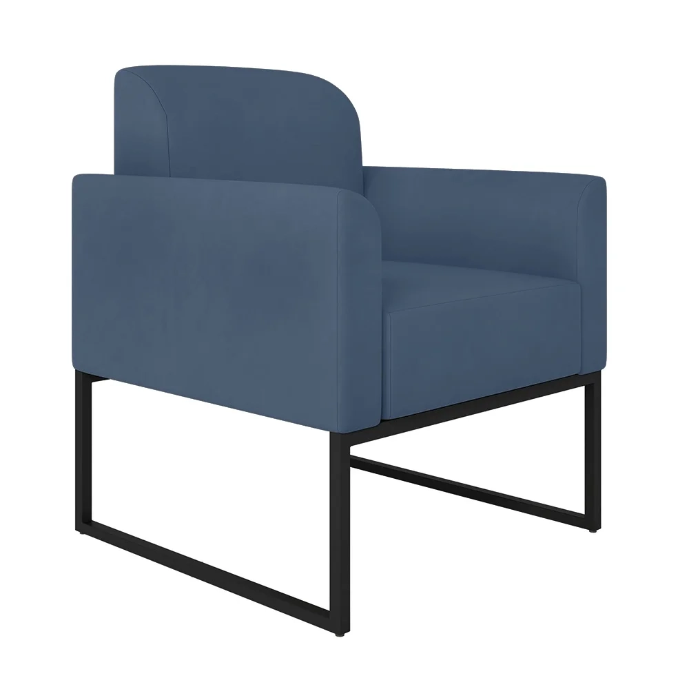 Kit Namoradeira e 2 Poltronas Decorativas Base Industrial Preta Maressa S04 Suede Azul Marinho - Ibiza