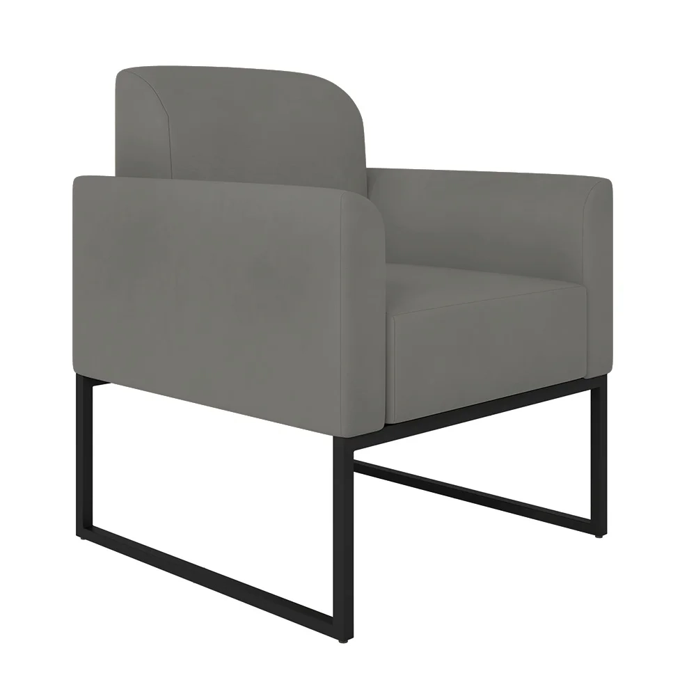 Kit Namoradeira e 2 Poltronas Decorativas Base Industrial Preta Maressa S08 Suede Grafite - Ibiza