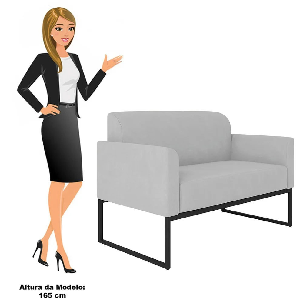 Kit Namoradeira e 2 Poltronas Decorativas Base Industrial Preta Maressa S10 Suede Cinza - Ibiza