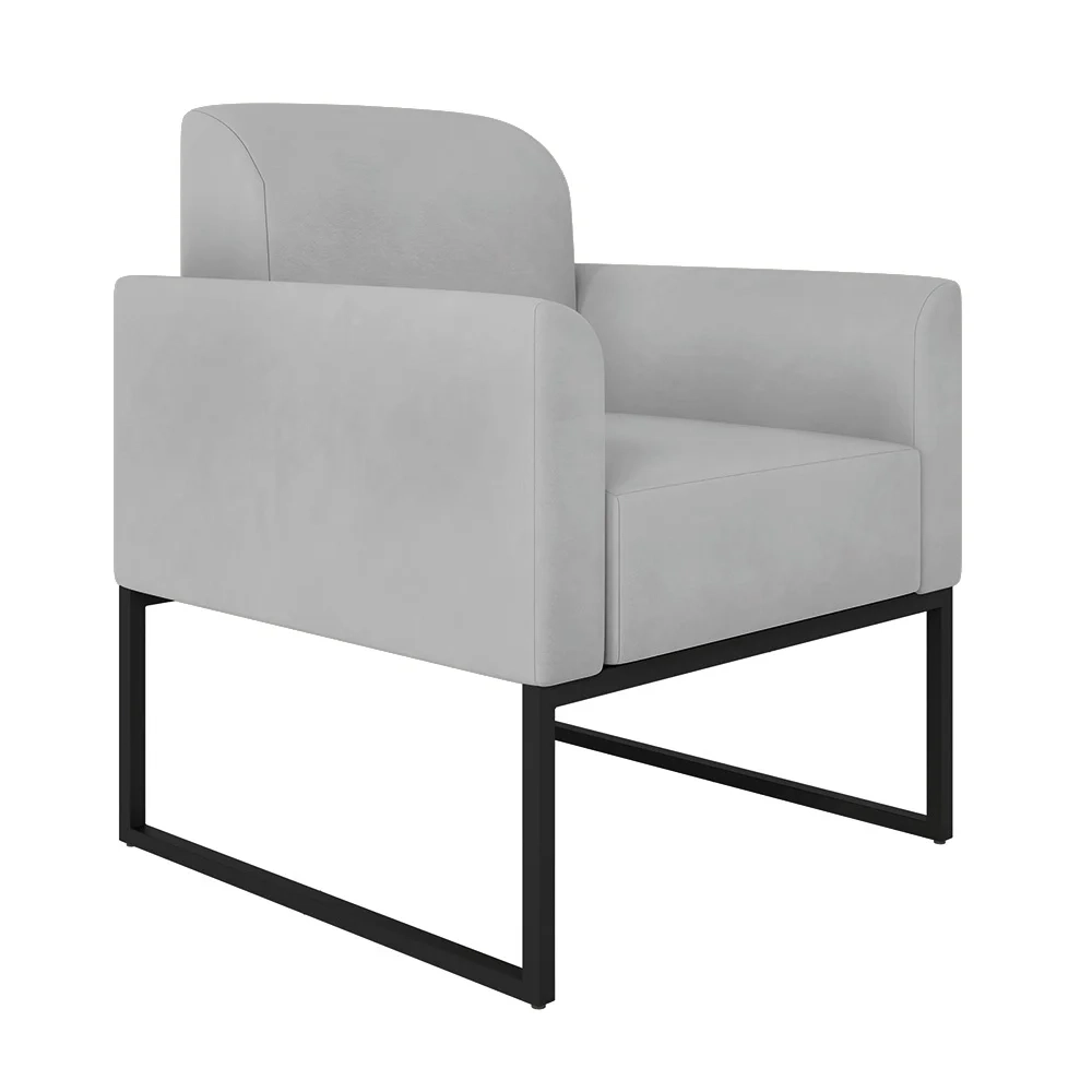 Kit Namoradeira e 2 Poltronas Decorativas Base Industrial Preta Maressa S10 Suede Cinza - Ibiza